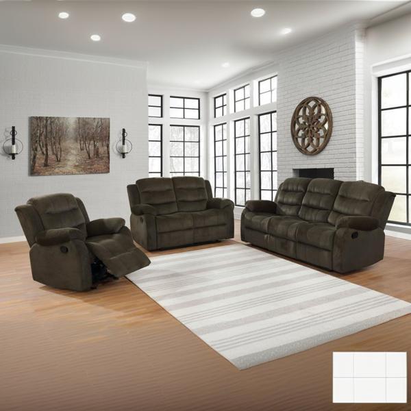 Rodman Upholstered Reclining Sofa Set - Olive Brown - 3-Piece 