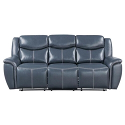 Sloane Reclining Sofa with Drop - Down Console - Blue Faux Leather 