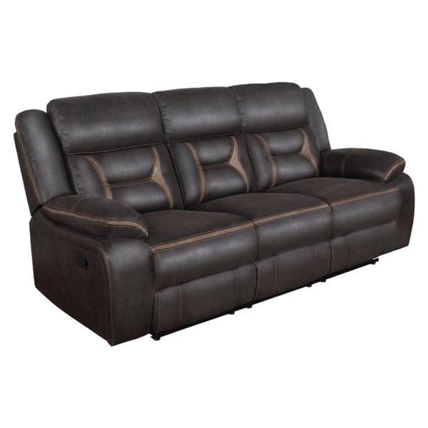 Greer Motion Reclining Sofa - Brown Leatherette Upholstery 