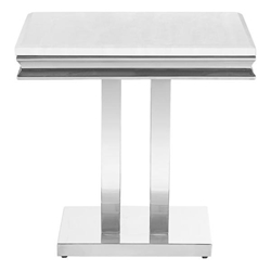 Kerwin Square Stone Top End Table - White and Chrome - Silver 