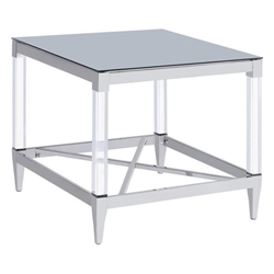 Lindley Square Tempered Mirror Acrylic Side End Table - Chrome - Silver 