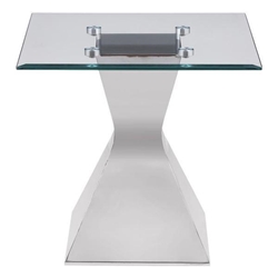 Jenny Glass Top Stainless Steel Side End Table - Polished Chrome Finish Base - Silver 