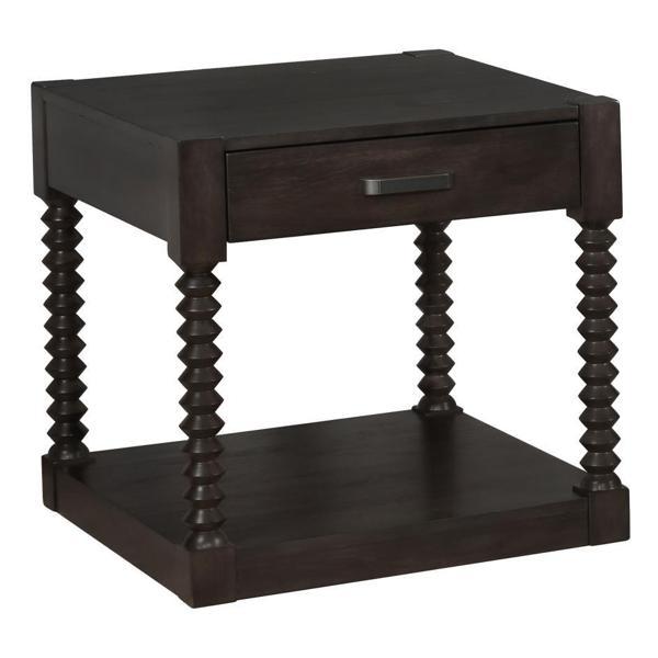 Meredith 1-Drawer Rectangular Side End Table - Coffee Bean Brown Finish Legs and Top 