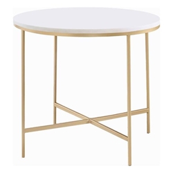 Ellison Round Marble Top Side End Table - White and Gold 