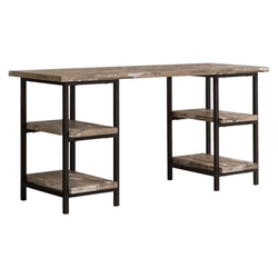 Kemper 4-Shelf Writing Desk - Weathered Brown - Black Finish Metal Legs 