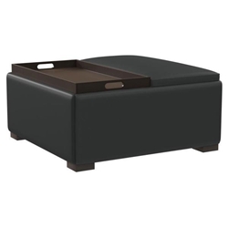 Paris Upholstered Storage Ottoman with Tray - Black 