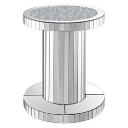 Dorielle Round Mirrored Acrylic Crystal Side Table - Silver 