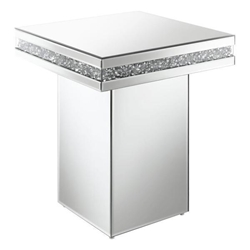 Elora Square Mirrored Accent Side Table - Silver 