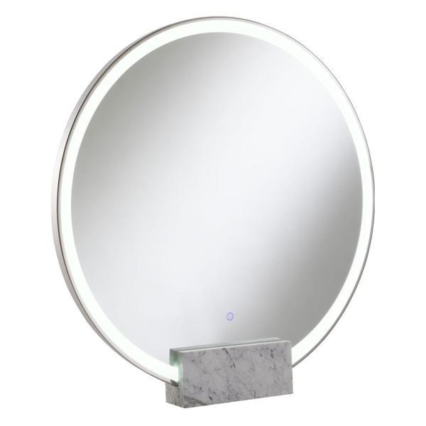 Jocelyn Round LED Vanity Mirror - White Marble Base - Chrome - Silver 