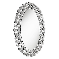 Colleen Oval Wall Mirror - Crystal Flowers - Silver 