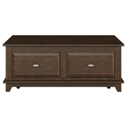 Minot Lift Top Cocktail Table with 2 Dovetail Drawers and Brown Cherry Finish Top 