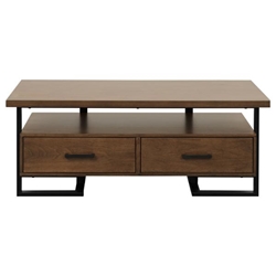 Sedley 2-Tone Walnut and Black Coffee Table with Dovetail Drawers - Metal Accents - Walnut Finish Top 