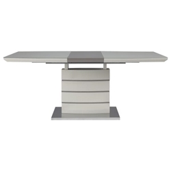 Glissand 3-Tone Dining Table with Self-Storing Butterfly Leaf and Chrome Accents - Taupe and White 3-Tone Finish Tabletop and Pedestal Base 