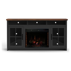 Essex 74" Fireplace TV Stand Console for TVs up to 85 inches - Black and Whiskey Finish - Quick Assembly 