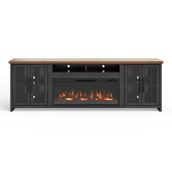 Essex 97" Fireplace TV Stand Console for TVs up to 100 inches - Black and Whiskey Finish - Quick Assembly 