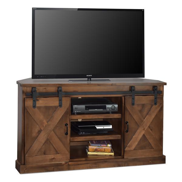 Farmhouse 56" Corner TV Stand for TVs up to 60 inches - No Assembly Required - Aged Whiskey Finish 