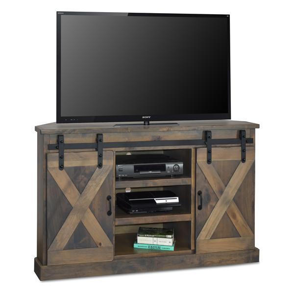 Farmhouse 56" Corner TV Stand for TVs up to 60 inches - No Assembly Required - Barnwood Finish 