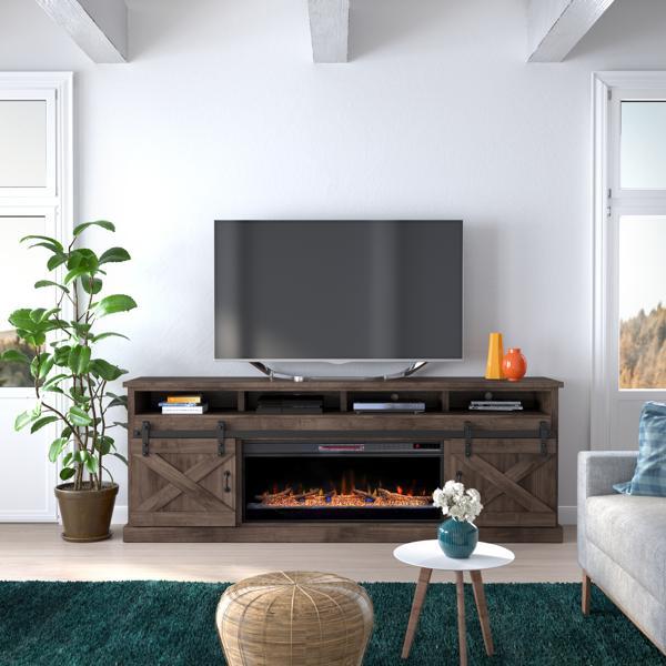 Farmhouse 93" Electric Fireplace TV Stand for TVs up to 100 inches - Barnwood Finish - Quick Assembly 