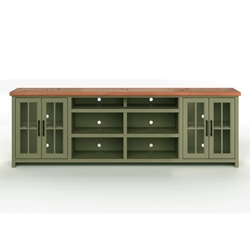 Vineyard 96" TV Stand Console for TVs up to 100 inches - No Assembly Requried - Sage Green and Fruitwood Finish 