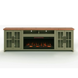 Vineyard 97" Fireplace TV Stand Console for TVs up to 100 inches - Sage Green and Fruitwood Finish 