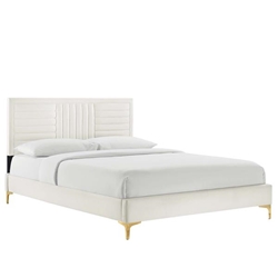 Sofia Channel Tufted Performance Velvet Twin Platform Bed - White - Style B 