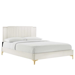 Zahra Channel Tufted Performance Velvet Twin Platform Bed - White - Style C 