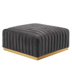 Conjure Channel Tufted Performance Velvet Ottoman - Gold Gray 