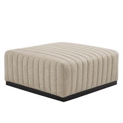 Conjure Channel Tufted Upholstered Fabric Ottoman - Black Beige 