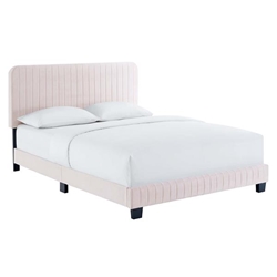 Celine Channel Tufted Performance Velvet Twin Platform Bed - Pink 