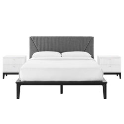 Dakota 3 Piece Upholstered Queen Bedroom Set - White 