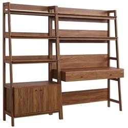 Bixby 2-Piece Wood Office Desk and Bookshelf with 2 Door Storage - Walnut 