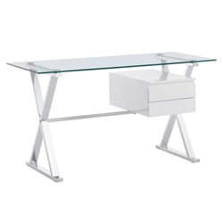 Sector 56" Glass Top Glass Office Desk - White 