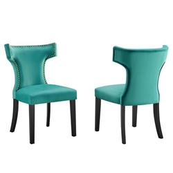 Curve Performance Velvet Dining Chairs - Set of 2 - Teal 