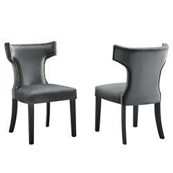 Curve Performance Velvet Dining Chairs - Set of 2 - Gray 