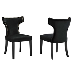 Curve Performance Velvet Dining Chairs - Set of 2 - Black 