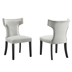 Curve Performance Velvet Dining Chairs - Set of 2 - Light Gray 