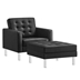 Loft Tufted Vegan Leather Armchair and Ottoman Set - Silver Black