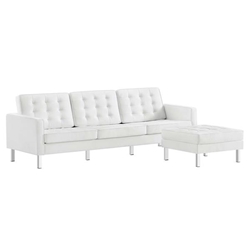 Loft Tufted Vegan Leather Sofa and Ottoman Set - Silver White 