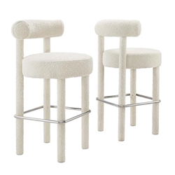 Toulouse Boucle Fabric Bar Stool - Set of 2 - Ivory Silver 