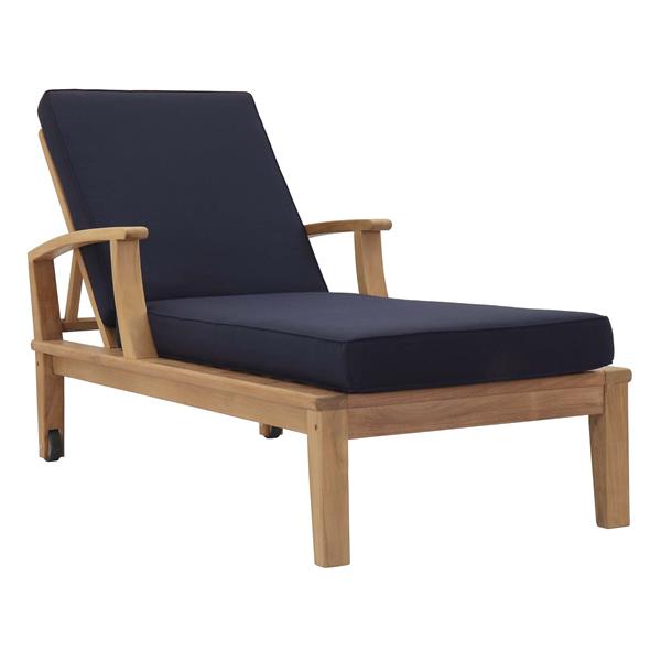 Marina Outdoor Patio Teak Single Chaise - Natural Navy 