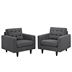 Empress Armchair Upholstered Fabric Set of 2 - Gray