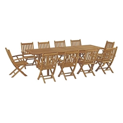 Marina 11 Piece Outdoor Patio Teak Outdoor Dining Set B - Natural 