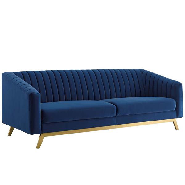 Valiant Vertical Channel Tufted Performance Velvet Sofa - Navy 