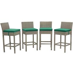 Conduit Bar Stool Outdoor Patio Wicker Rattan Set of 4 - Light Gray Green 