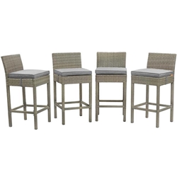 Conduit Bar Stool Outdoor Patio Wicker Rattan Set of 4 - Light Gray Gray 