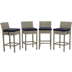 Conduit Bar Stool Outdoor Patio Wicker Rattan Set of 4 - Light Gray Navy 