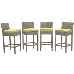 Conduit Bar Stool Outdoor Patio Wicker Rattan Set of 4 - Light Gray Peridot 