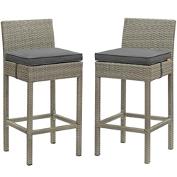 Conduit Bar Stool Outdoor Patio Wicker Rattan Set of 2 - Light Gray Charcoal 