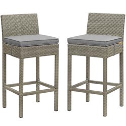 Conduit Bar Stool Outdoor Patio Wicker Rattan Set of 2 - Light Gray Gray 