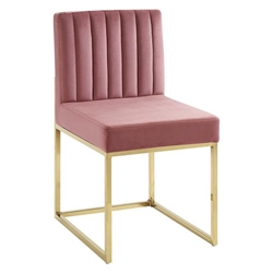 Carriage Channel Tufted Sled Base Performance Velvet Dining Chair - Gold Dusty Rose 